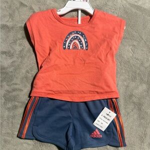 adidas Coral Top with Navy Shorts Kids Two-Piece Set